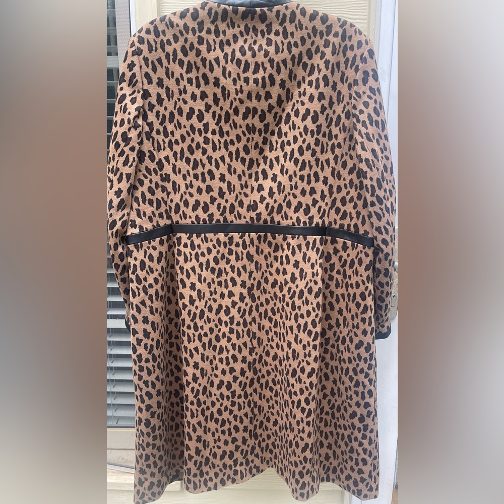 Kasper Animal-Print Faux-Leather-Trim Open-Front Jacquard Jacket Sz 16 - Picture 5 of 5